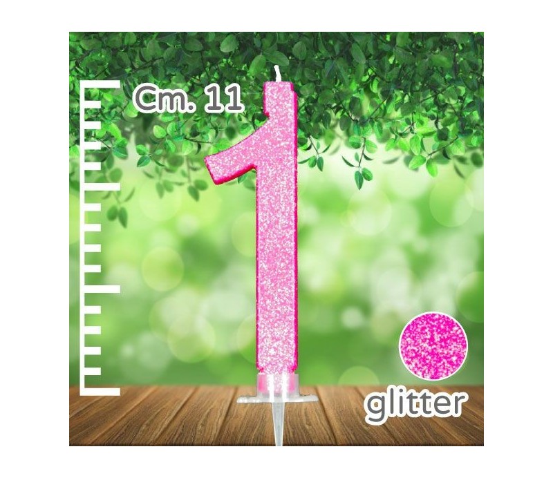 Candelina N° 1 Fuxia Glitter. 11 Cm.