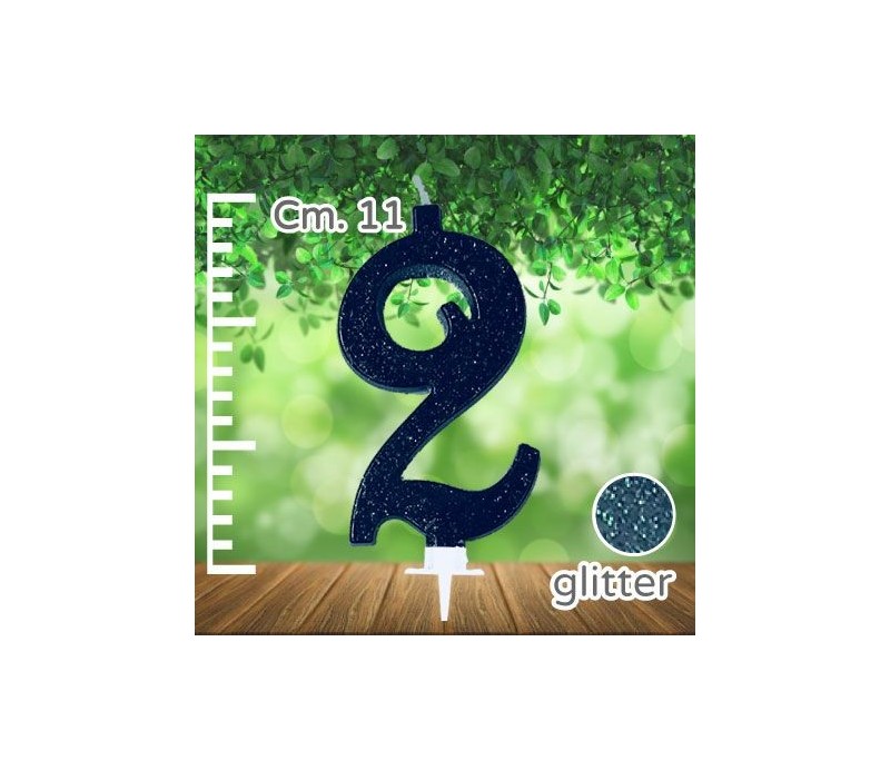 Candelina N° 2  Nero  Glitter. 11 Cm.