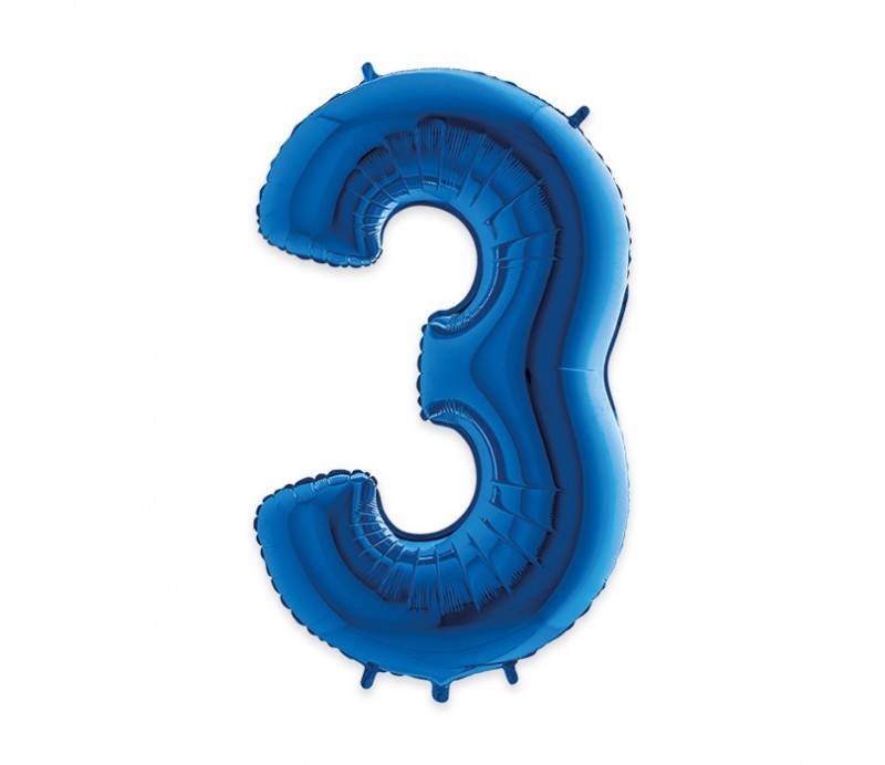 Palloncino Mylar Numero " 3 ". 102 cm Blu