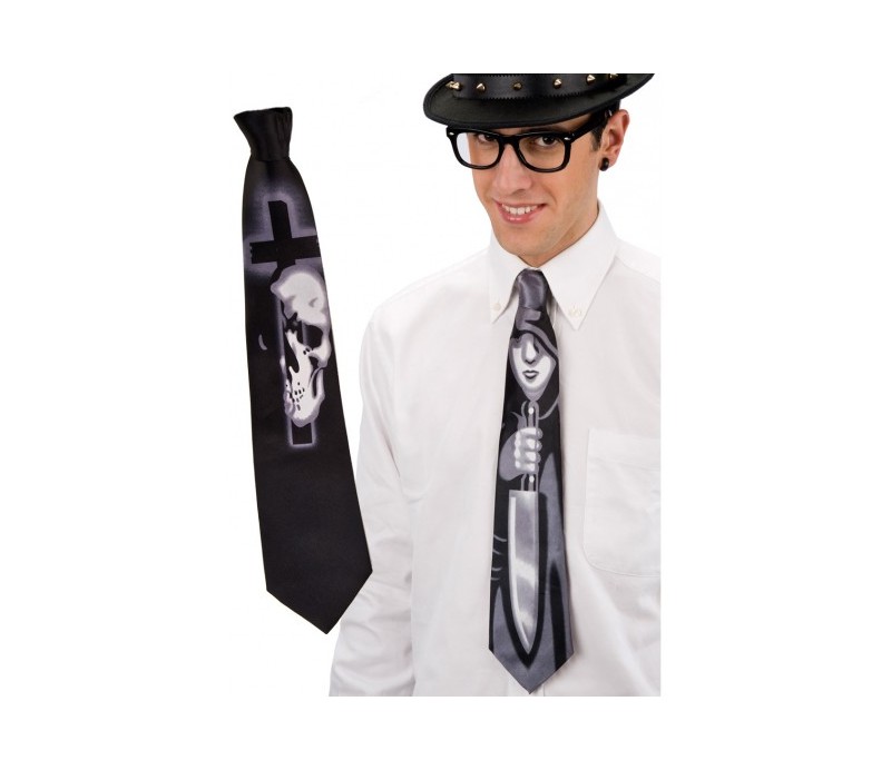 Cravatta Nera con Teschio e Croce Carnevale Halloween