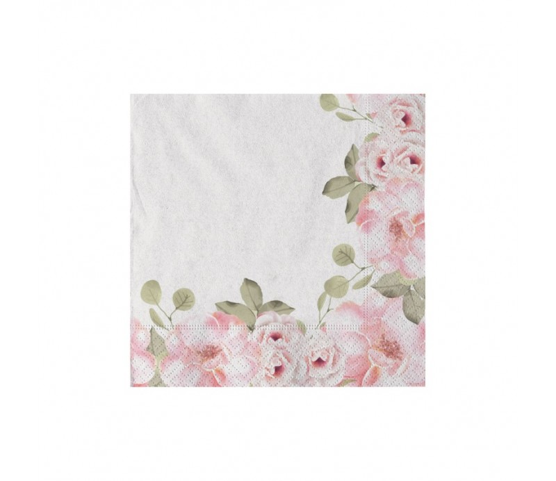 Tovaglioli decorazione Floreale Rosa e Verde 33 x 33 cm 3 Veli 20 Pz
