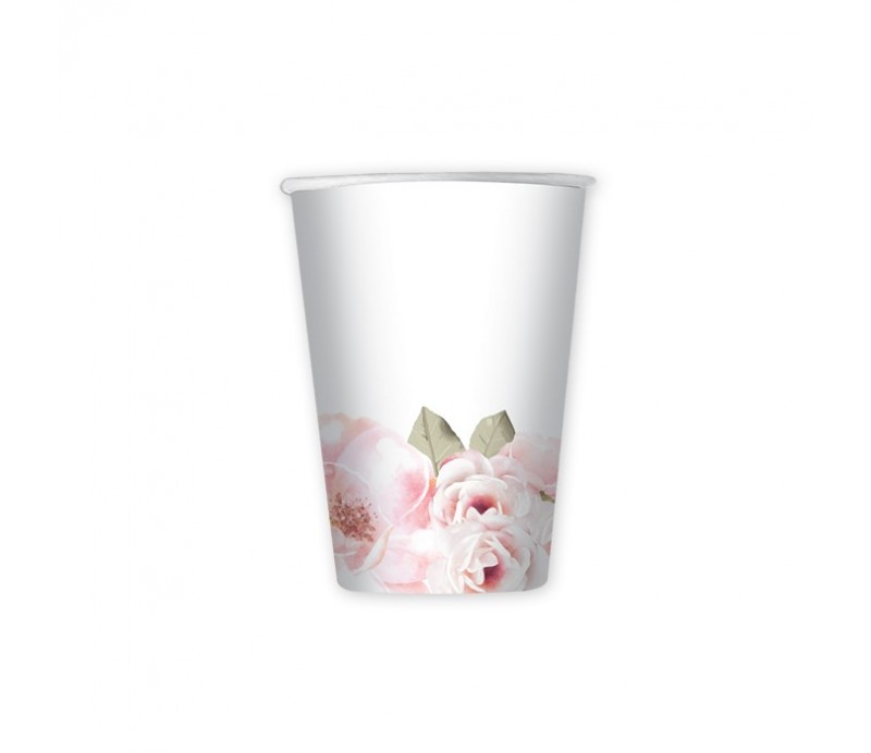 Bicchieri Decorazione Floreale Rosa e Verde 200 cc 8 Pz