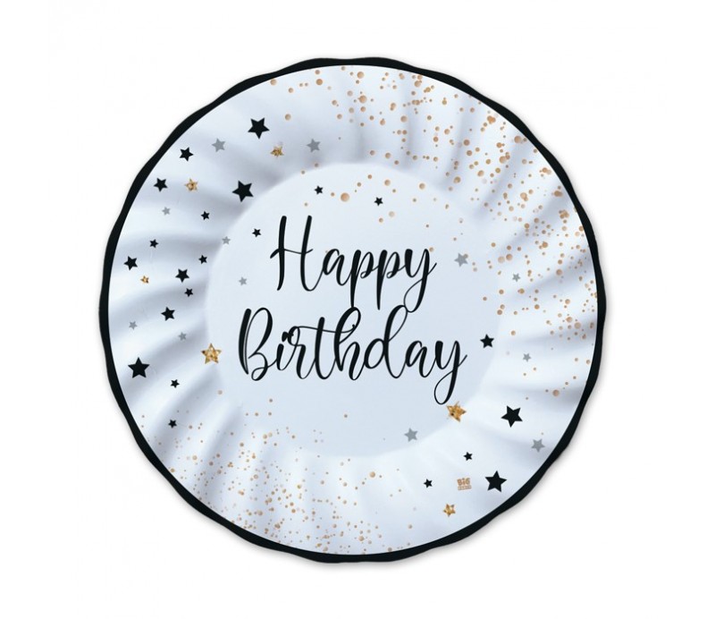 Piatto Grande Happy Birthday con Stelline 25 cm 8 Pz
