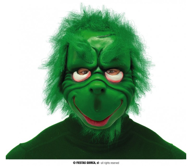 Maschera in Lattice con capelli Il Grinch del natale taglia Ragazzo/Adulto