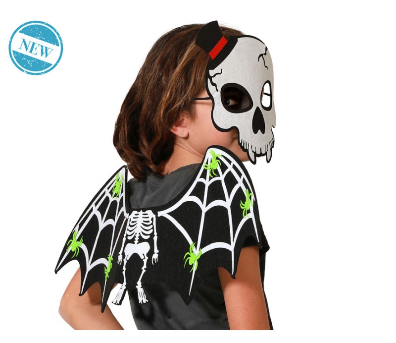 Maschera scheletro con ali bambino 2pz