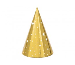 Cappellino in carta con elastico oro con stelle 16cm 6pz, decorazioni feste di compleanno e capodanno, addobbi oro per feste