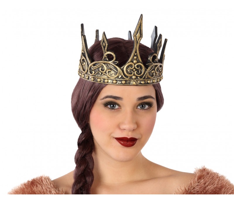 Corona da regina o re oro antichizzata, in plastica 54cm con trappo per regolare la lunghezza, accessori carnevale  corona da re