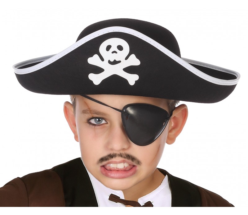 Cappello Bimbo da Pirata nero e bianco con teschio, accessori carnevale bambini cappello da pirata, costume pirata