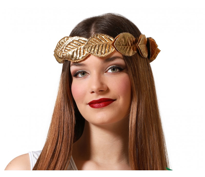Fascia oro con foglie oro in tessuto per travestimento da romana carnevale, fascia carnevale da romana oro, fascia oro romana