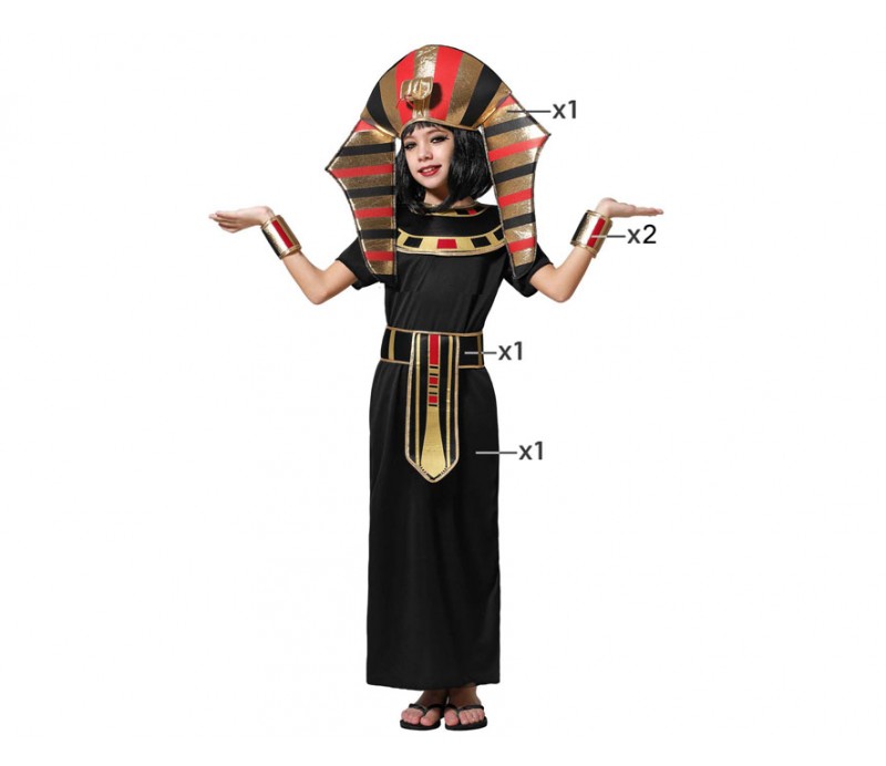 Costume di Carnevale Egiziana bimba, costume bambina egiziana nero e oro, vestito di carnevale egiziana bimba