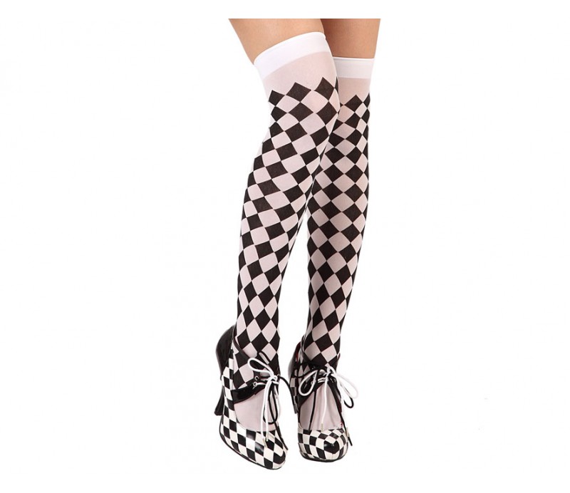 Parigine a quadri bianche e nere, accessori per ttravestimento collant con rombi nere e bianche,collant ideale per travestimenti