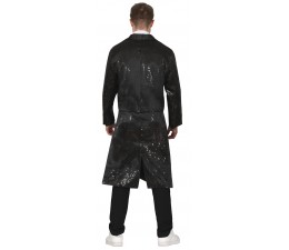Giacca Frac elegante nera con paillet neri e bottoni, giacca elegante frac uomo nera paillettes