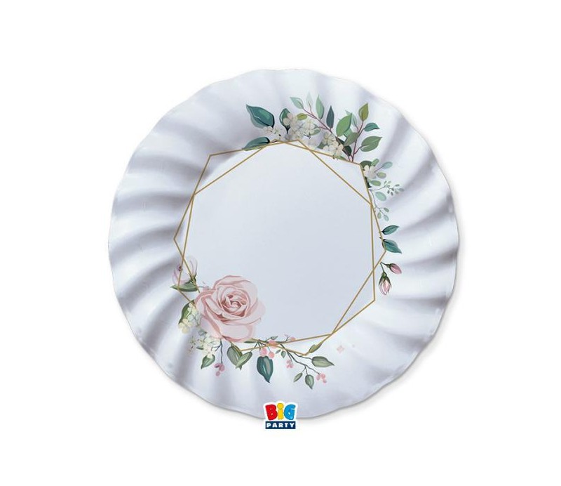 Piatto Piano 25cm geometric floreal 8pz in carta per alimenti, ideale per feste a tema e compleanni, piatti elegananti con fiori