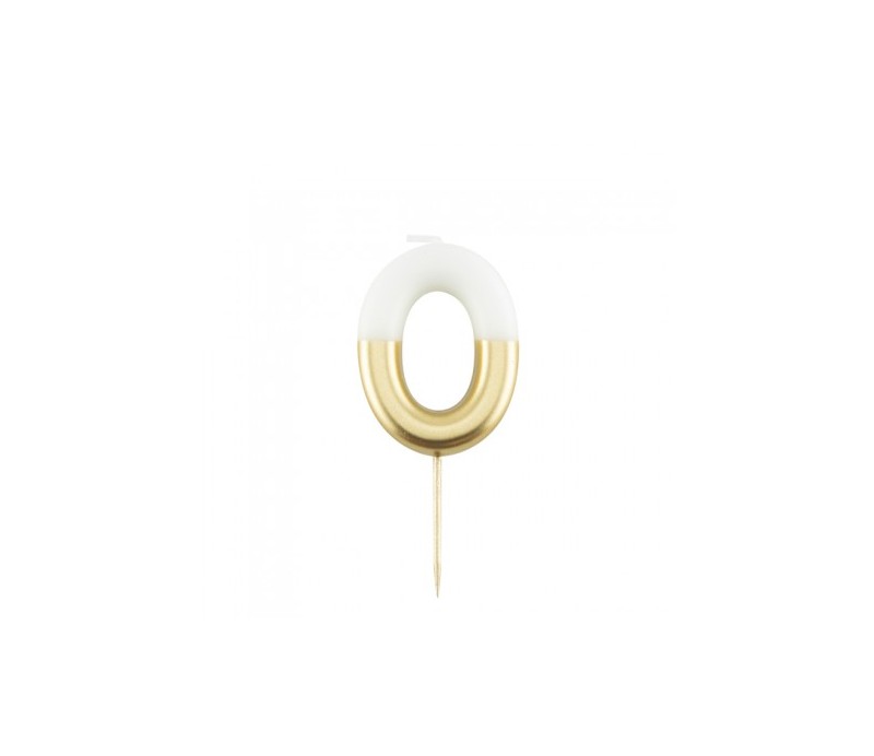 Candela in cera per torta N 0 bianco e oro per alimenti 10.5cm