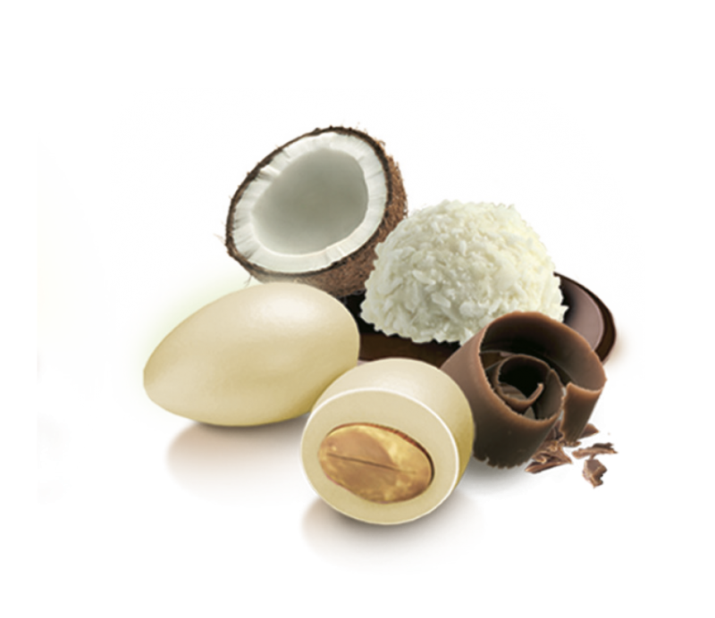 Confetti Papa Gusto cioccococco con Mandorla tostata ricoperta di uno strato di cioccolato bianco al gusto Cocco, confettato 100