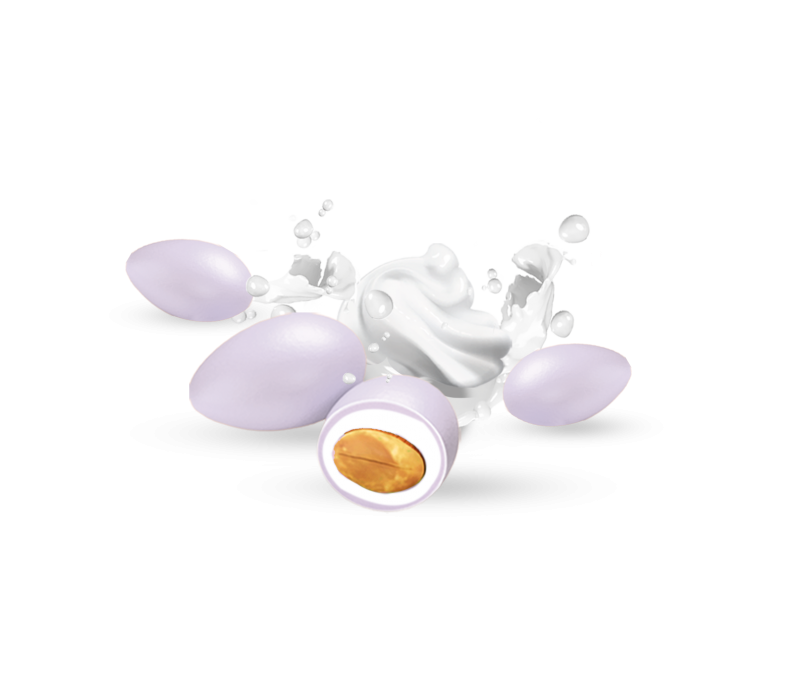 Confetti Papa Gusto Yogurt con Mandorla tostata ricoperta di uno strato di cioccolato bianco colore Lavanda, confettato 1000g Gl
